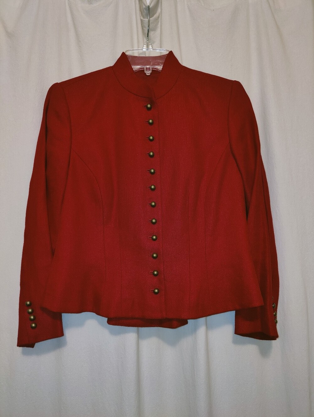 Lauren Ralph Lauren Red Mandarin Collar Brass Button-Front Linen Jacket, Sz 6P